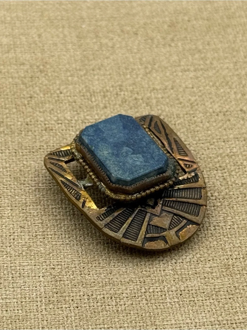 Vintage sodalite Brass Statement fur clip